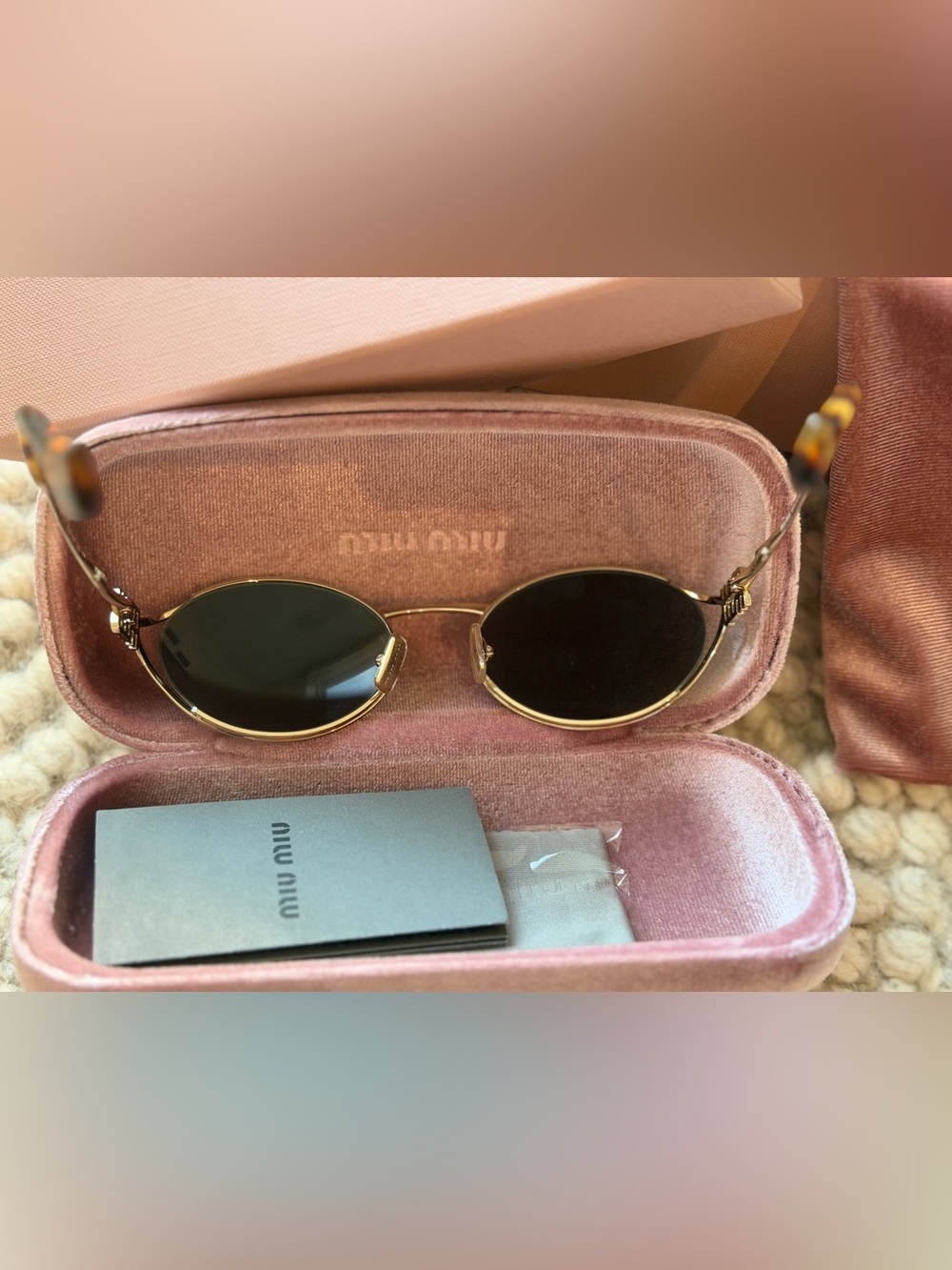 Miu Miu Gold-Tone Sunglasses with Pink Velvet Case - Picture 4 of 4